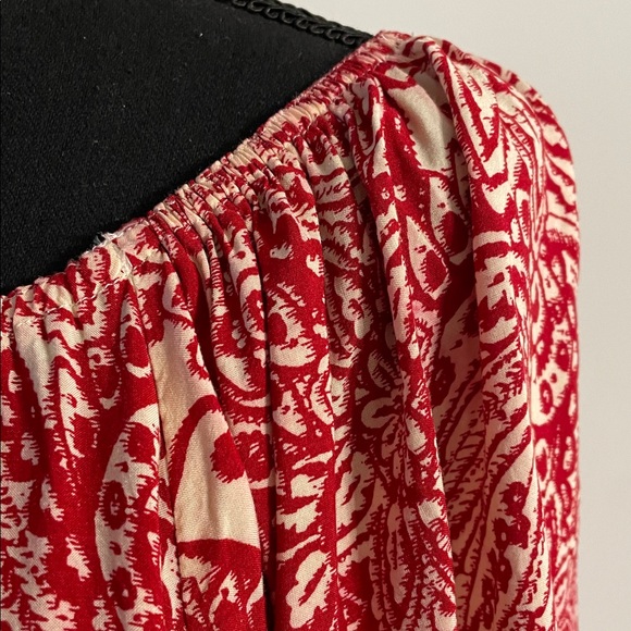 Umgee Off Shoulder Mini Dress Women Size S Girlhood-core Boho Red Cream Paisley - Picture 11 of 14